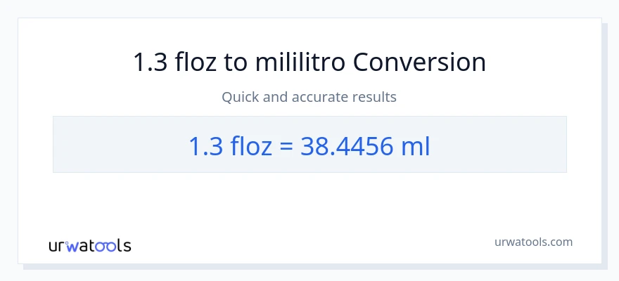 1.3 mga onsa ng likido patungong mga mililitro na conversion