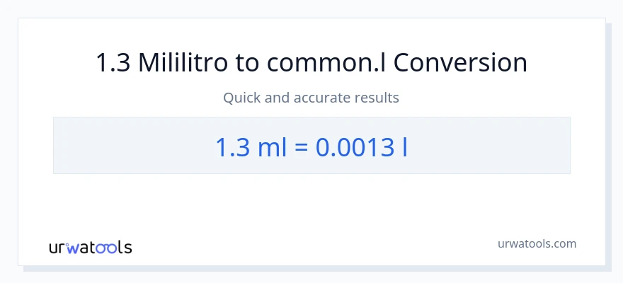 1.3 mga mililitro patungong Liters na conversion