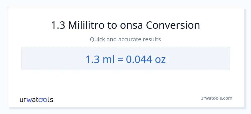 1.3 mga mililitro patungong Mga onsa na conversion