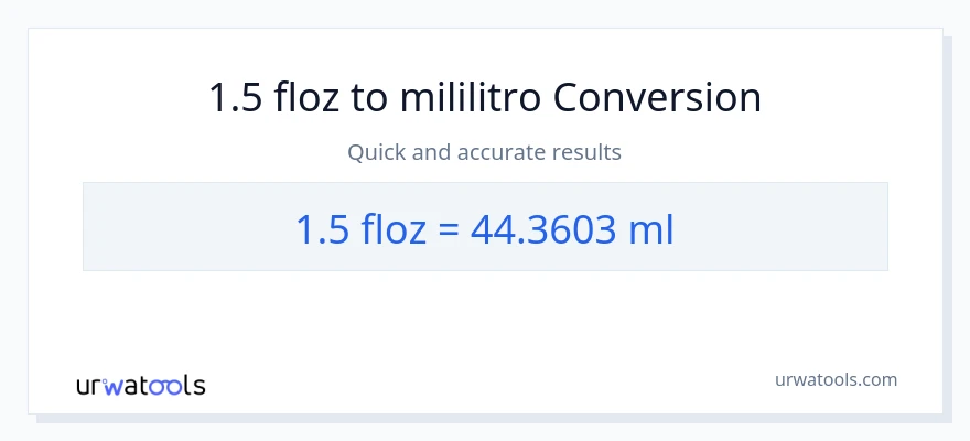 1.5 mga onsa ng likido patungong mga mililitro na conversion