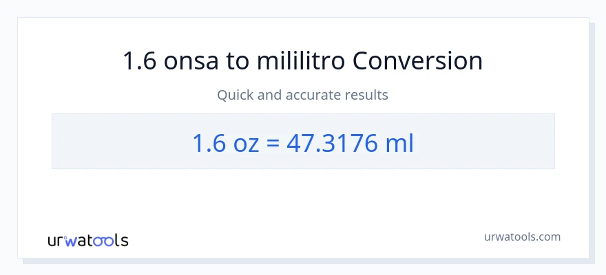 1.6 Mga onsa patungong mga mililitro na conversion