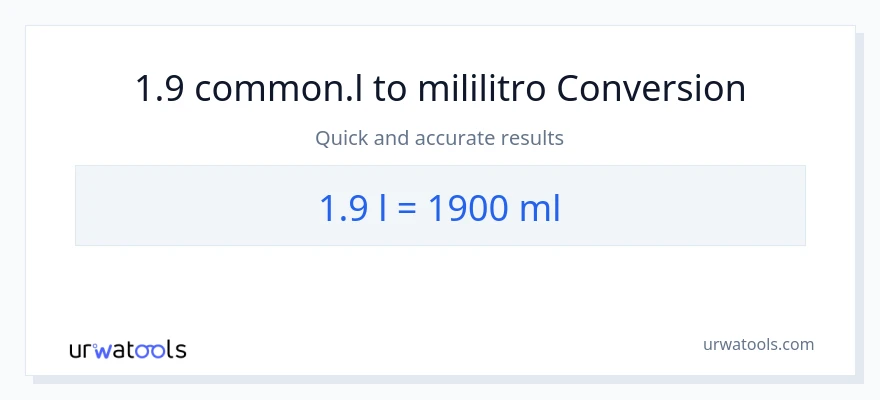 1.9 Liters patungong mga mililitro na conversion
