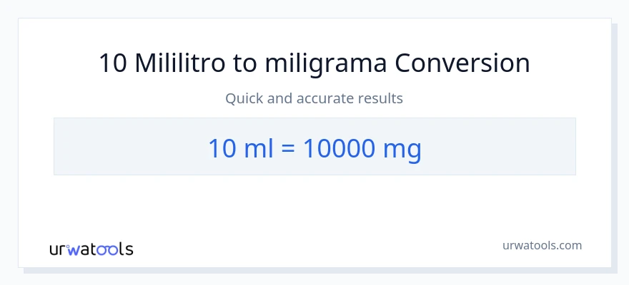 Conversão de 10 mililitros para miligramas
