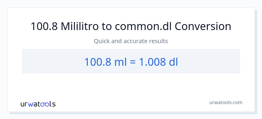 100.8 mga mililitro patungong Dls na conversion