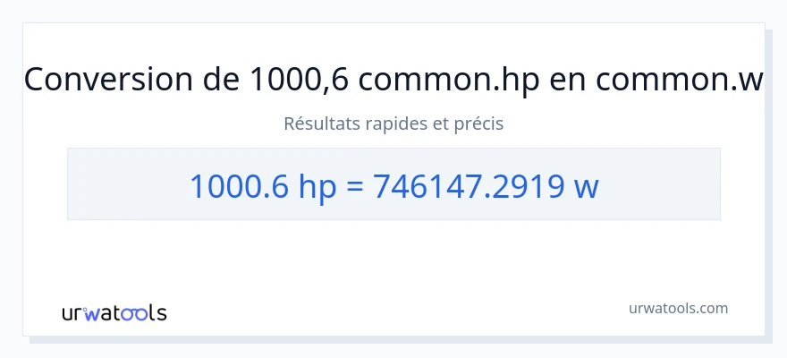 Conversion 1000.6 chevaux-vapeur vers watts