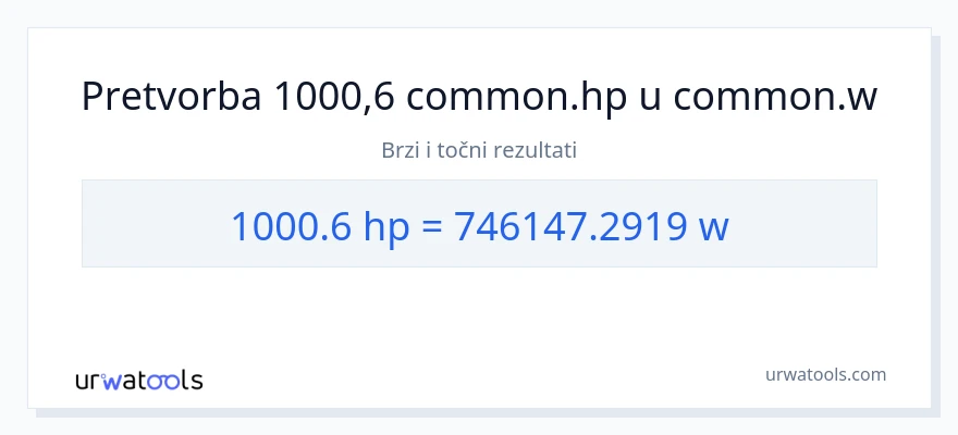 Konverzija od konjske snage do vati: 1000.6
