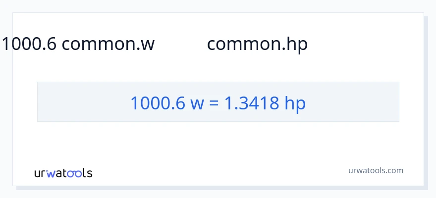 1000.6 ವ್ಯಾಟ್ಸ್ ರಿಂದ ಅಶ್ವಶಕ್ತಿ ಪರಿವರ್ತನೆ