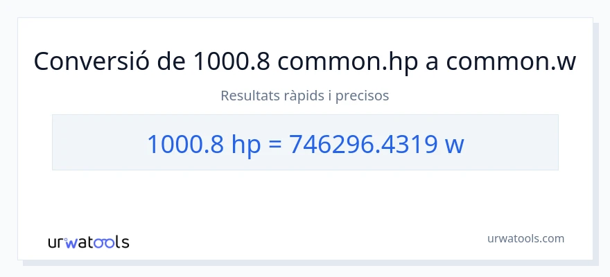 Conversió de 1000.8 cavalls de força a watts