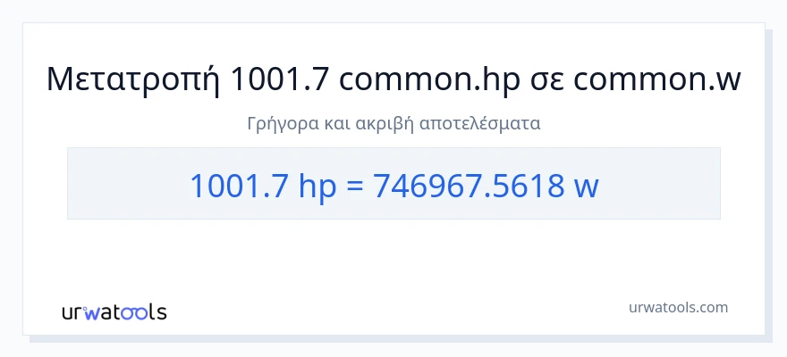 Μετατροπή 1001.7 ιπποδύναμη σε βατ