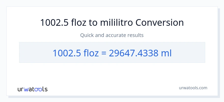 1002.5 mga onsa ng likido patungong mga mililitro na conversion