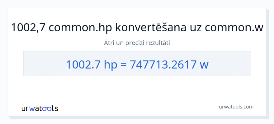 1002.7 zirgspēki uz vati konversiju