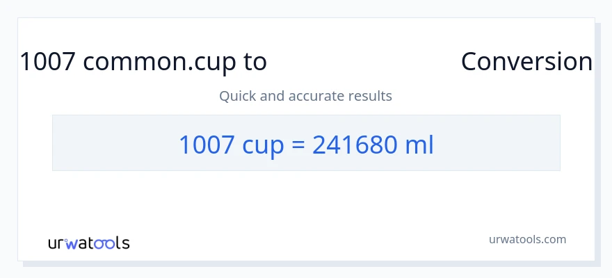 1007 കപ്പുകൾ ൽ നിന്ന് മില്ലിലിറ്റർ ലേക്ക് പരിവർത്തനം