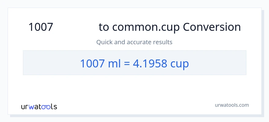 การแปลง 1007 มิลลิลิตร เป็น ถ้วย