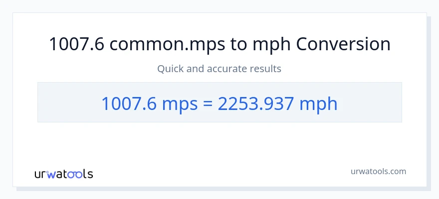 1007.6 Meters Per Second patungong milya kada oras na conversion