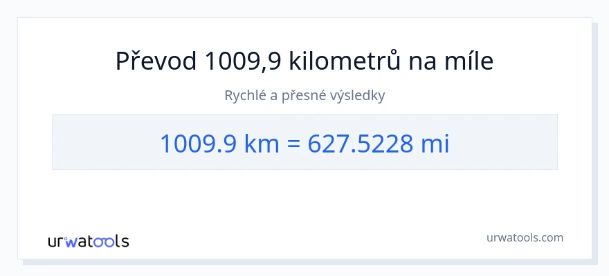 Konverze z kilometry na míle: 1009.9