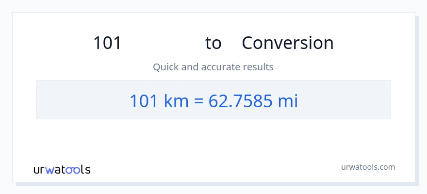 การแปลง 101 กิโลเมตร เป็น ไมล์