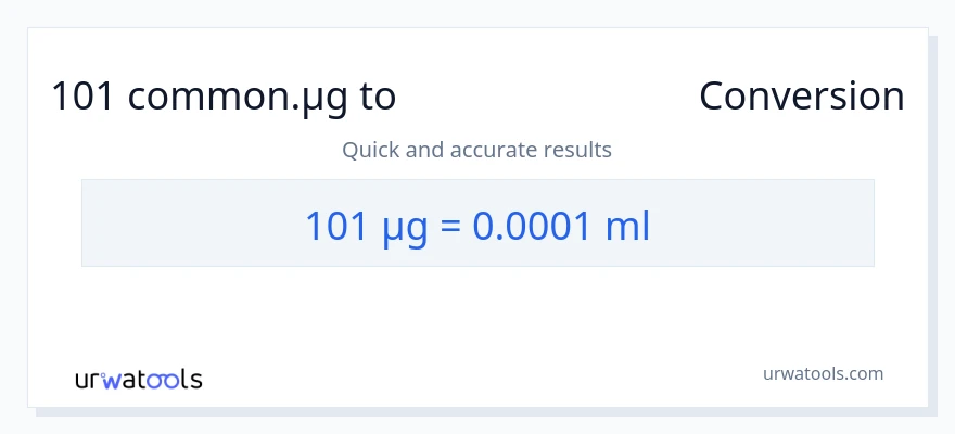 101 മൈക്രോഗ്രാം ൽ നിന്ന് മില്ലിലിറ്റർ ലേക്ക് പരിവർത്തനം