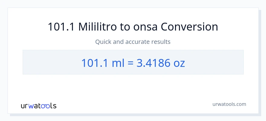 101.1 mga mililitro patungong Mga onsa na conversion