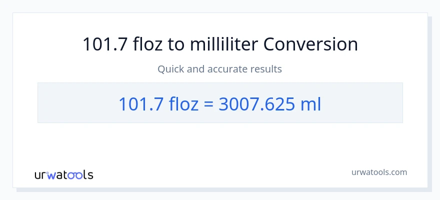 101.7 flytende unser til milliliter konvertering