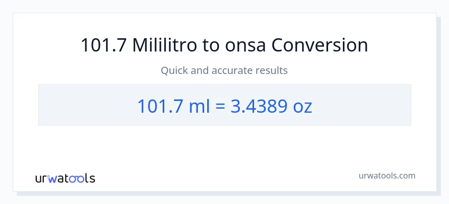 101.7 mga mililitro patungong Mga onsa na conversion