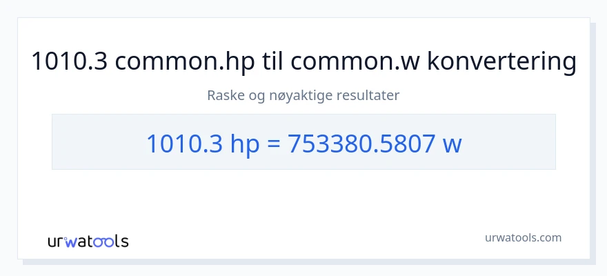 1010.3 hestekrefter til watt konvertering