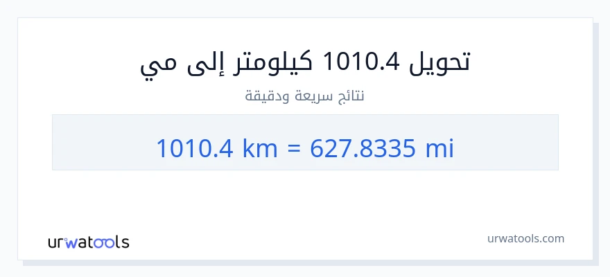 التحويل من 1010.4 كيلومترات إلى أميال