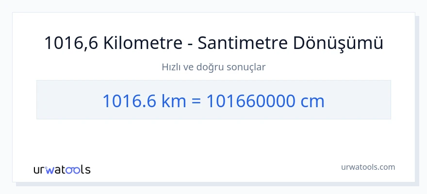 1016.6 kilometre'den Santimetre'e dönüşüm