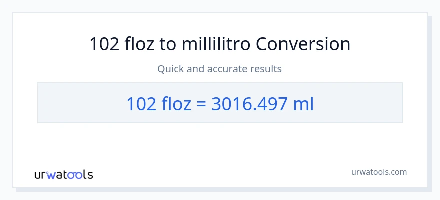 Conversione da 102 once fluide a millilitri