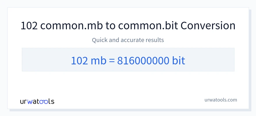 102 Megabytes 到 Bits 轉換