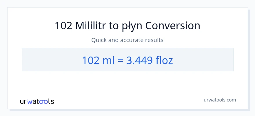 Konwersja 102 mililitry do uncje płynu