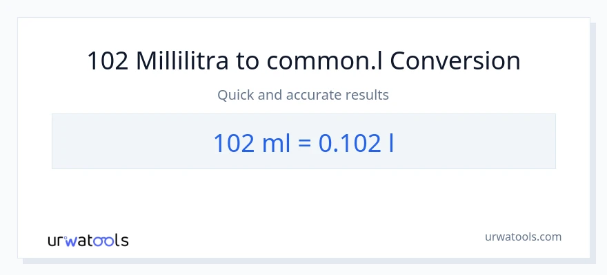 102 millilitraa - Liters muunnos