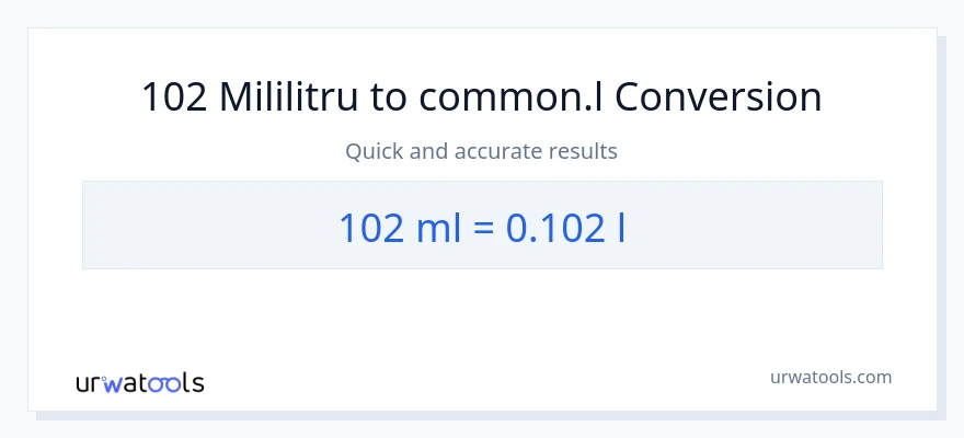 Conversie 102 mililitri la Liters