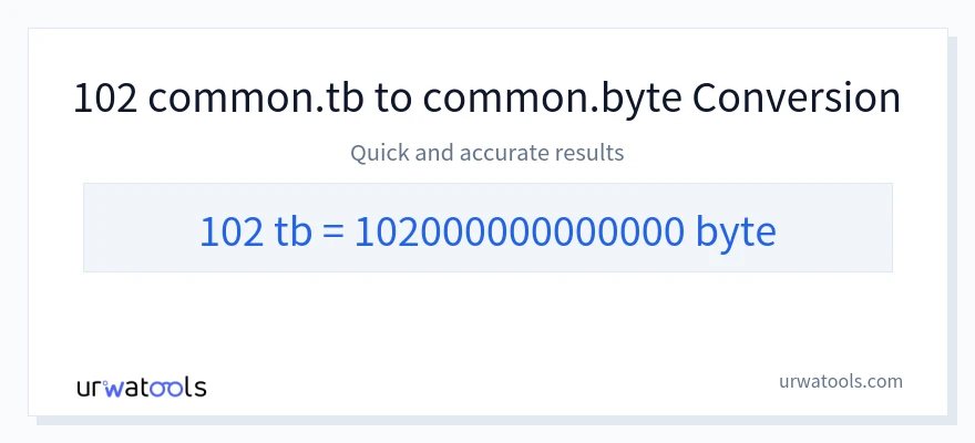 102 Terabytes 到 Bytes 轉換