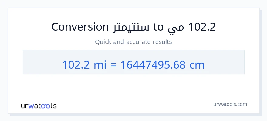 التحويل من 102.2 أميال إلى سنتيمترات