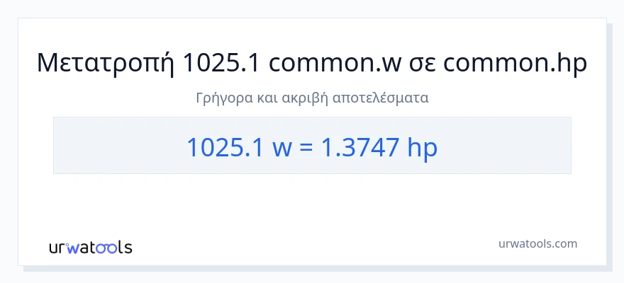 Μετατροπή 1025.1 βατ σε ιπποδύναμη