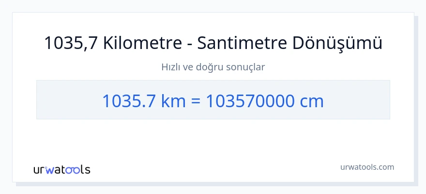 1035.7 kilometre'den Santimetre'e dönüşüm