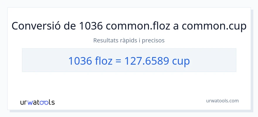 Conversió de 1036 unces fluides a tasses