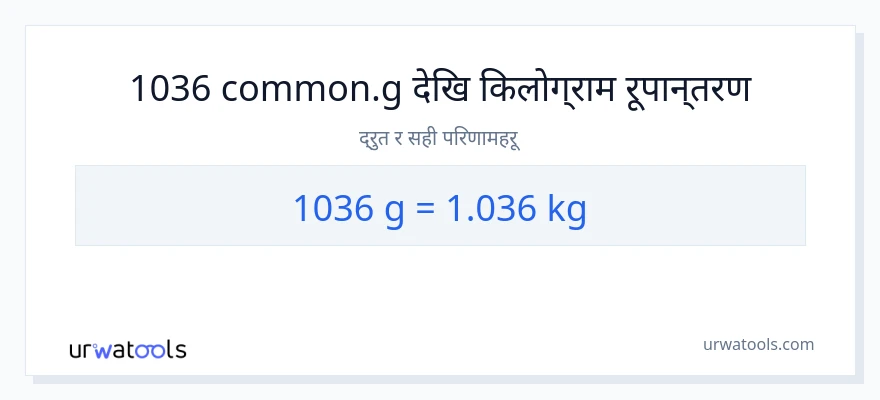 1036 ग्राम बाट किलोग्राम सम्म रूपान्तरण