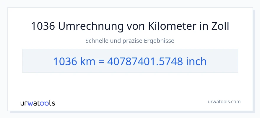 1036 Kilometer zu Zoll Umwandlung