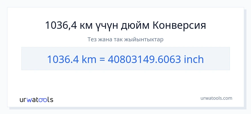 1036.4 километр дан Дюйм га конверсия