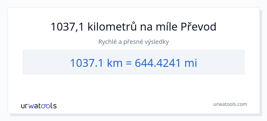Konverze z kilometry na míle: 1037.1