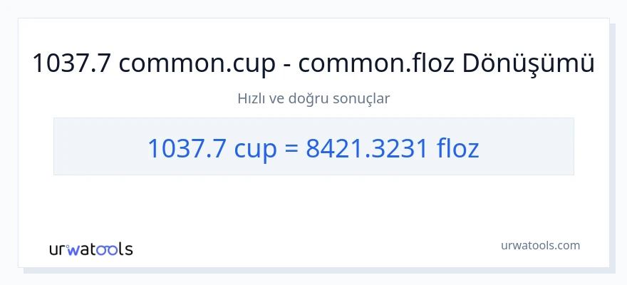 1037.7 bardaklar'den sıvı ons'e dönüşüm