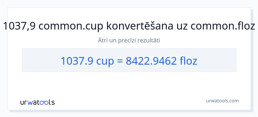 1037.9 krūzes uz šķidruma unces konversiju