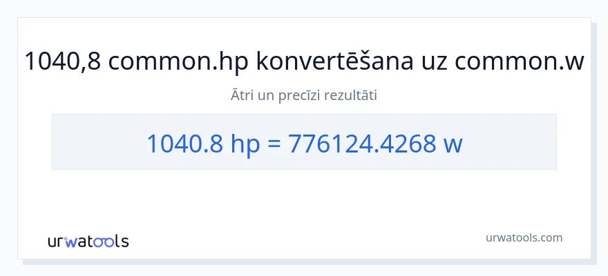 1040.8 zirgspēki uz vati konversiju