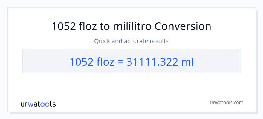 1052 mga onsa ng likido patungong mga mililitro na conversion