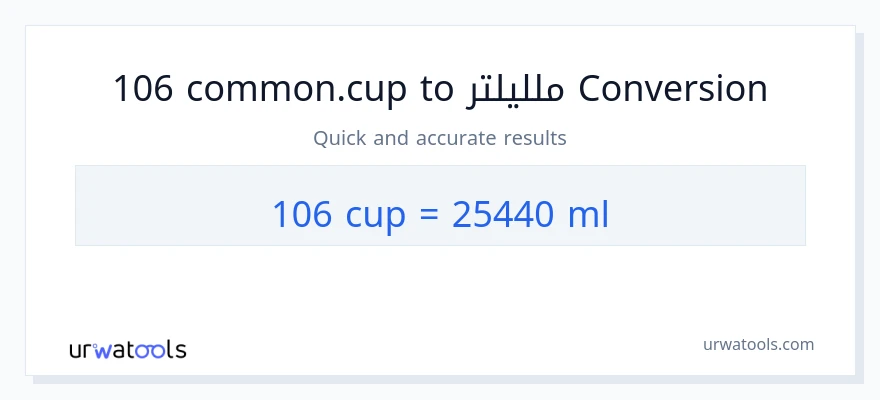 التحويل من 106 أكواب إلى ملليلتر
