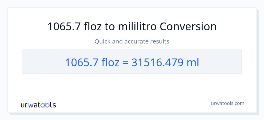 1065.7 mga onsa ng likido patungong mga mililitro na conversion