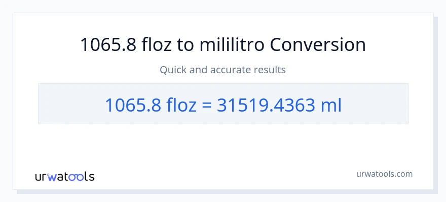 1065.8 mga onsa ng likido patungong mga mililitro na conversion