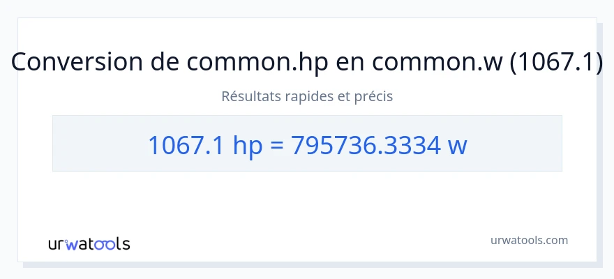 Conversion 1067.1 chevaux-vapeur vers watts