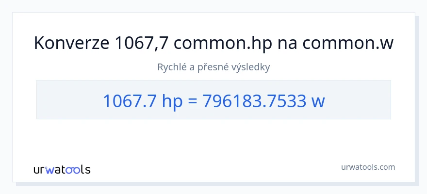 Konverze z koňská síla na watty: 1067.7